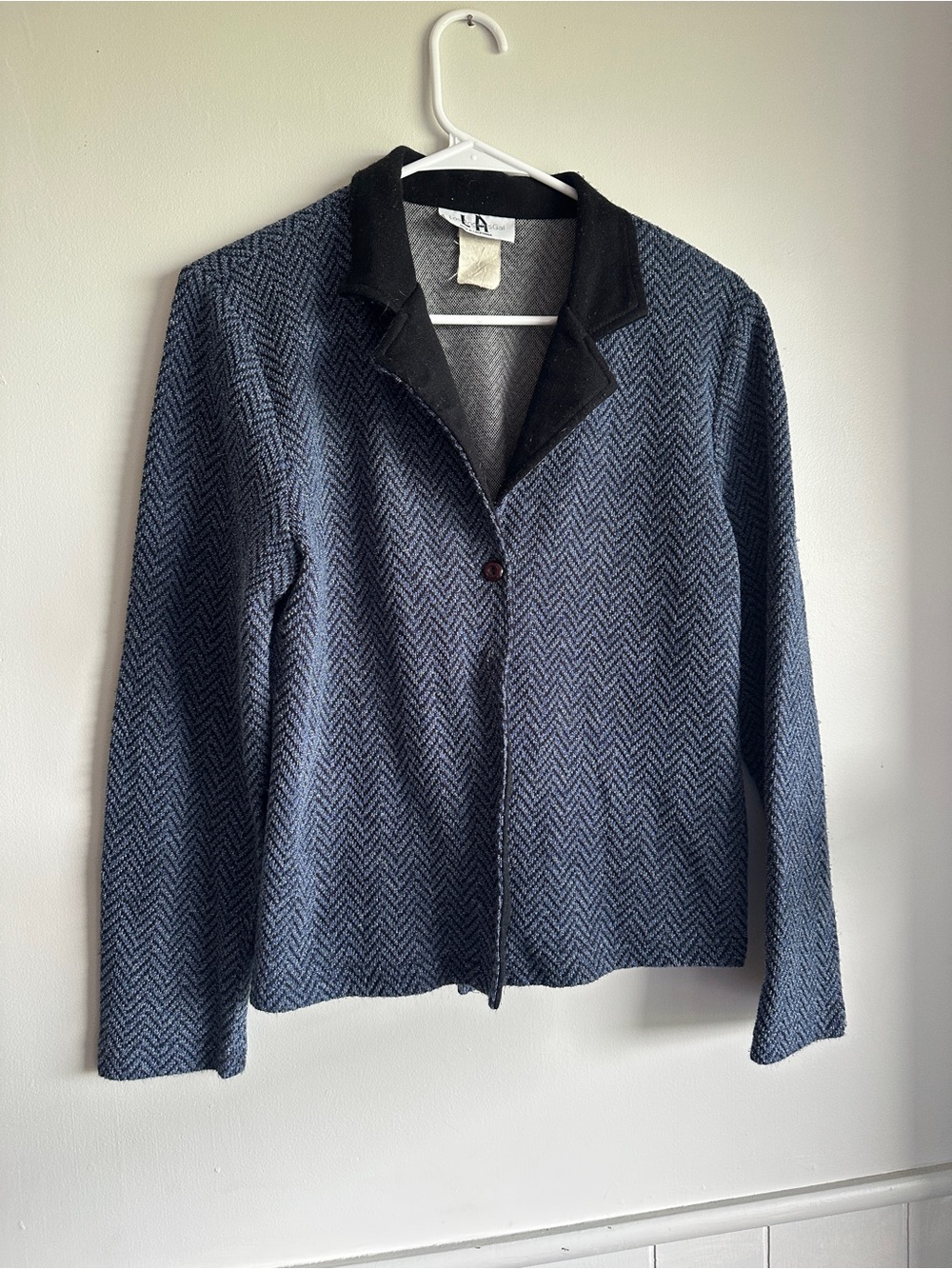 Vintage Chevron Blazer Navy Knit Herringbone Jacket M